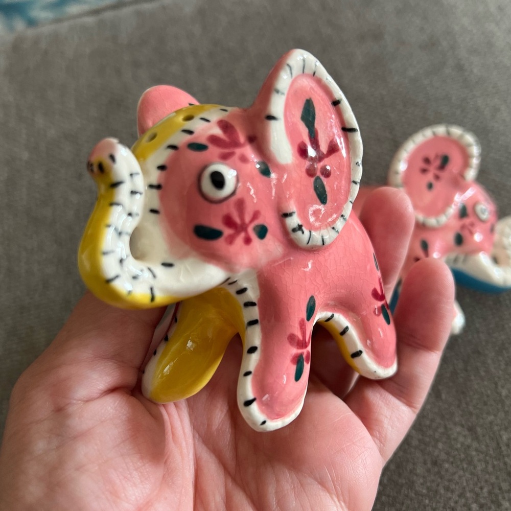 Hand-painted Pink Elephant Salt & Pepper Shakers